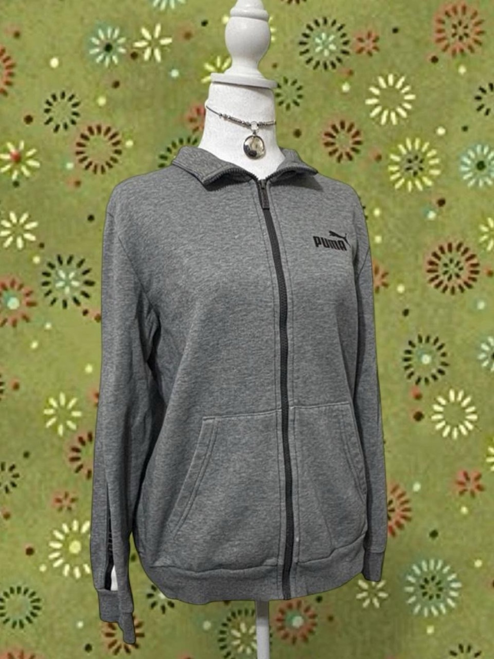 Puma Gray Full-Zip Bomber Jacket with Logo